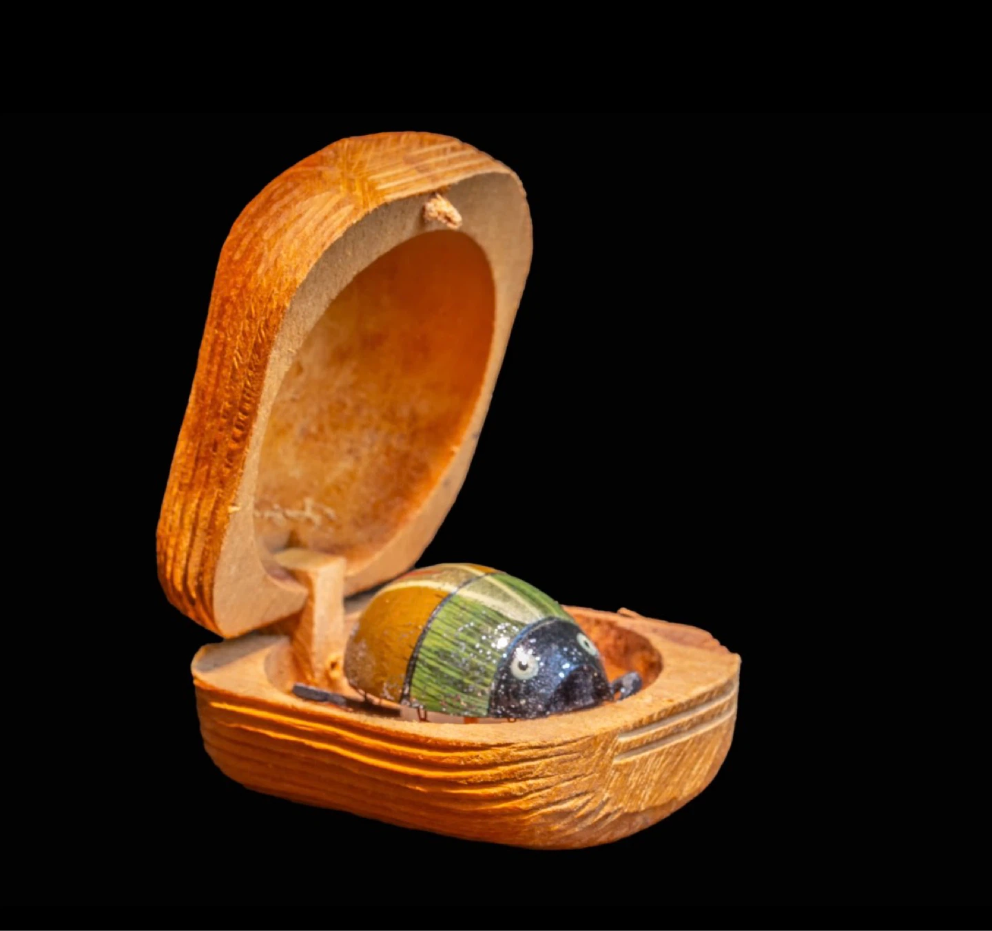 Vintage Wooden Ladybug in Nut-Shaped Box