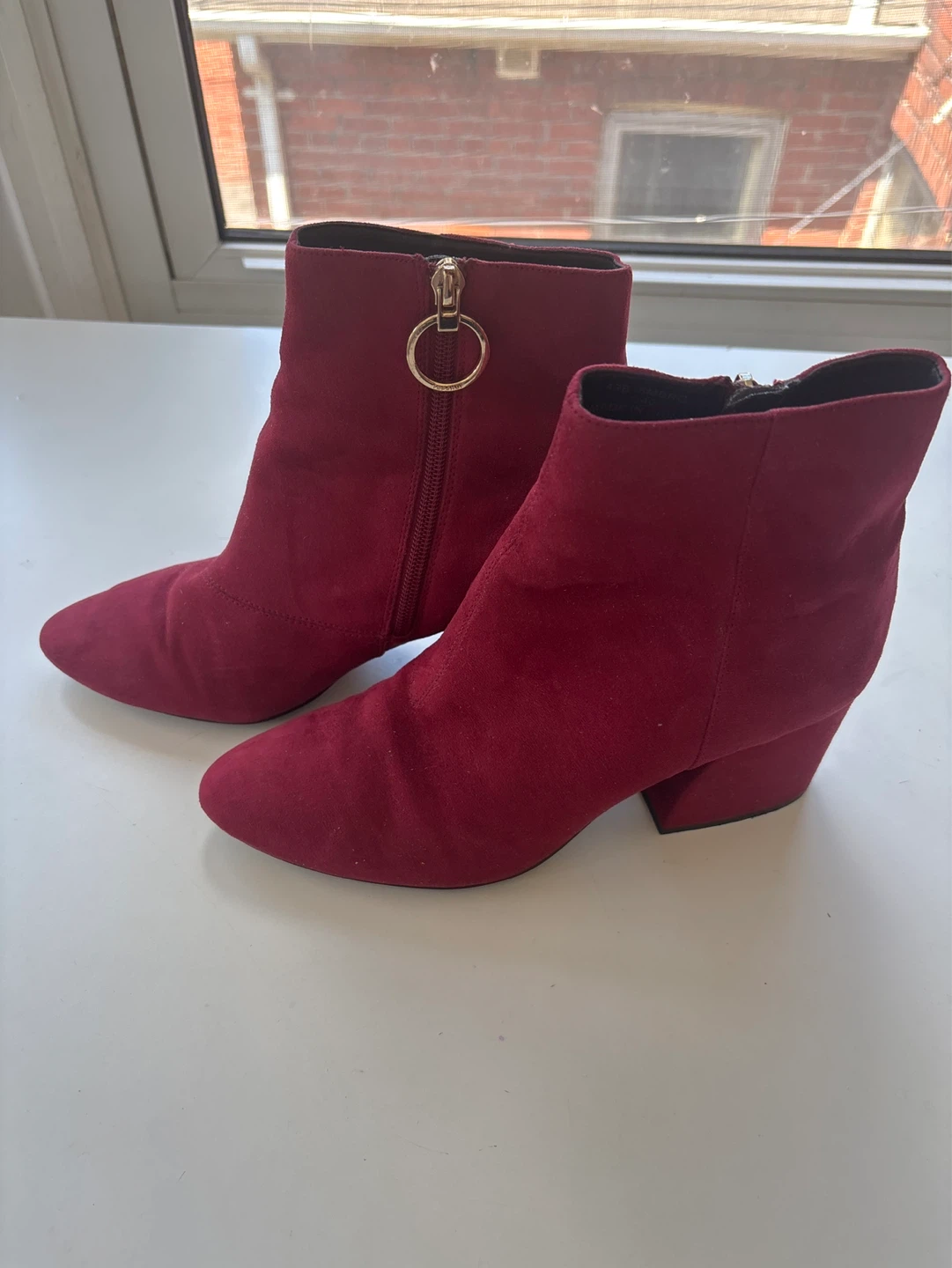 TOPSHOP Burgundy Suede Block Heel Ankle Boots - photo 4