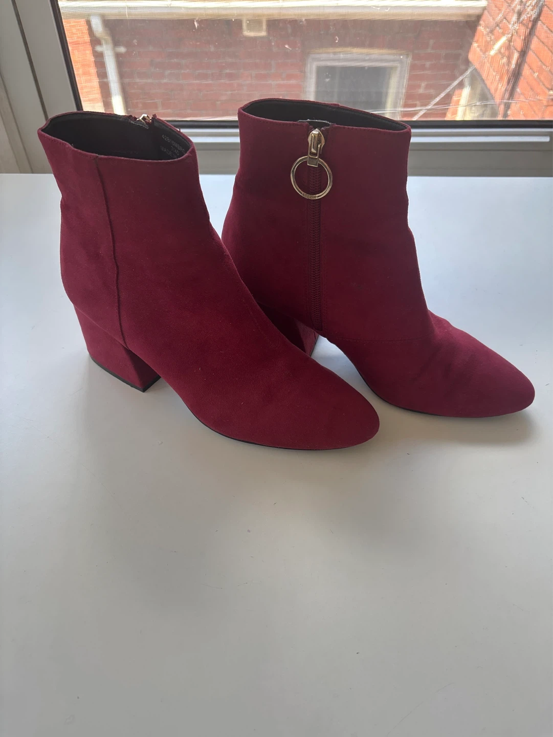 TOPSHOP Burgundy Suede Block Heel Ankle Boots