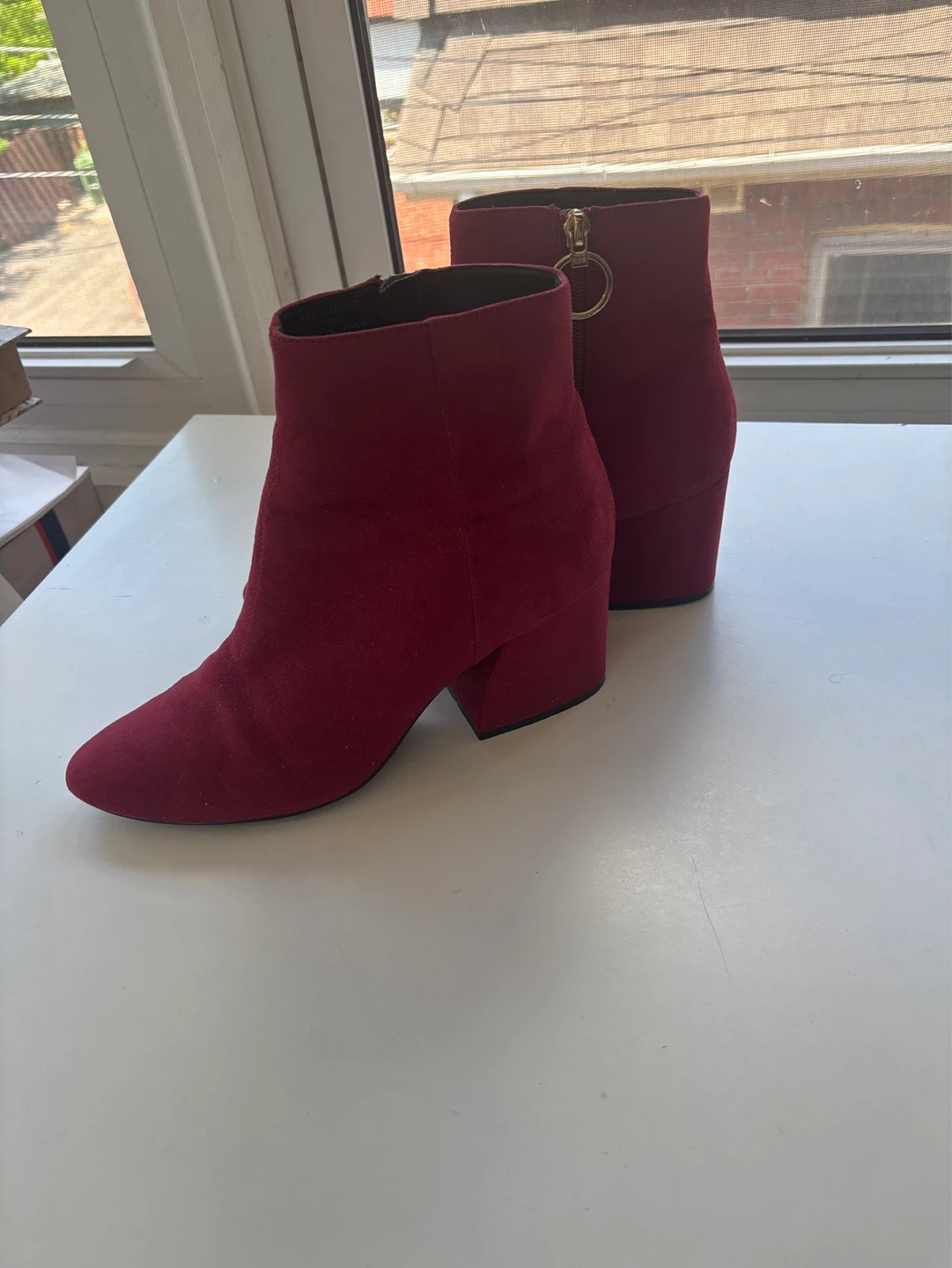 TOPSHOP Burgundy Suede Block Heel Ankle Boots - photo 2