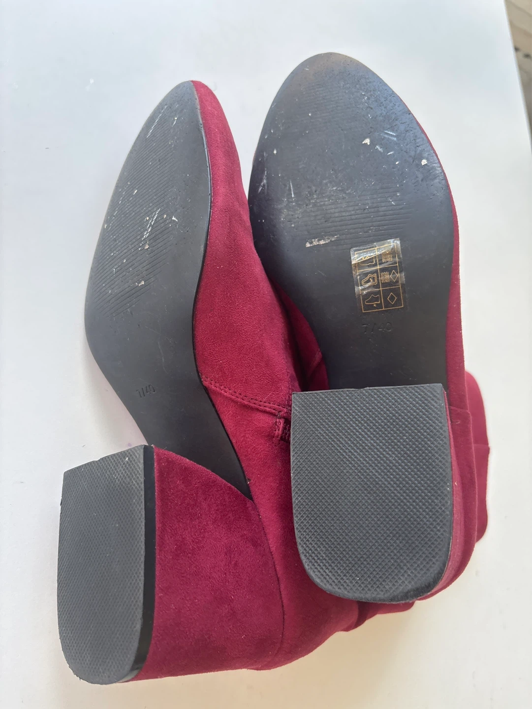 TOPSHOP Burgundy Suede Block Heel Ankle Boots - photo 3