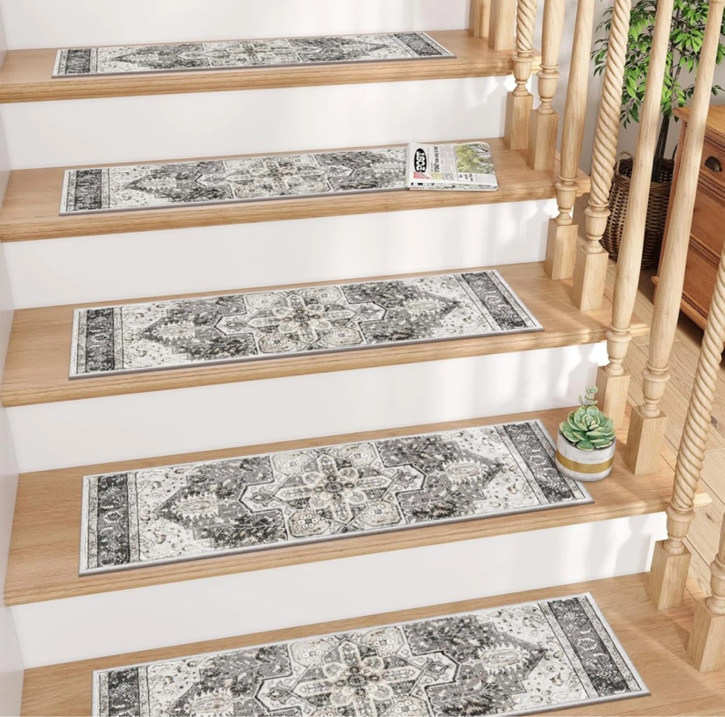 New Tan/Grey Patterned Carpet Stair Treads 15pcs - photo 5