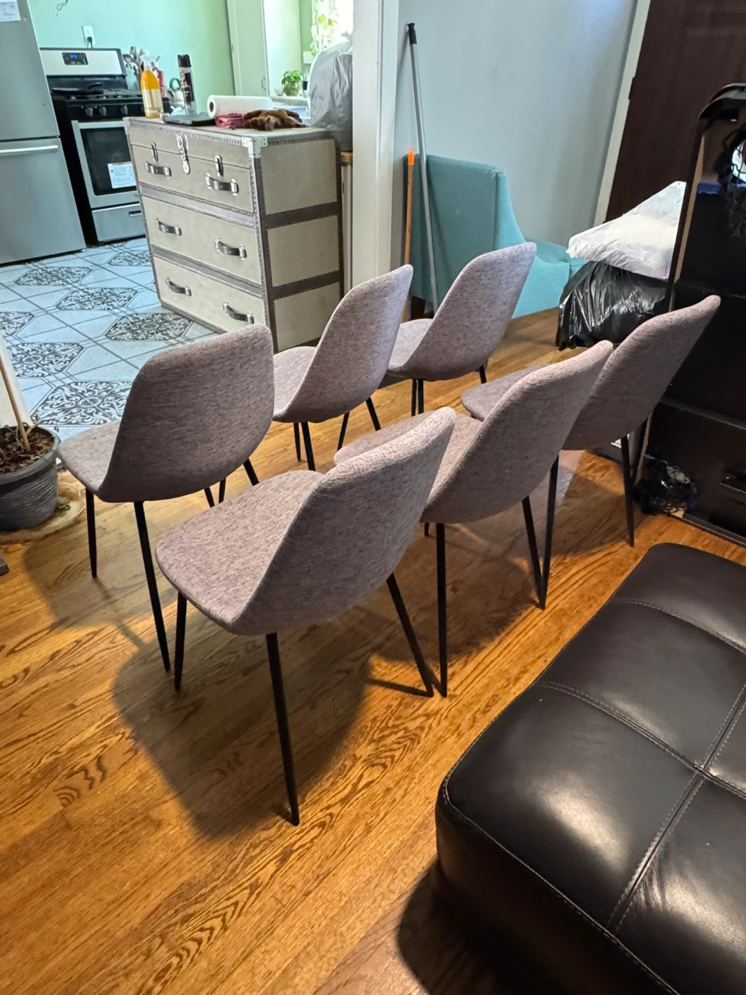 Set of 6 Gray Upholstered Dining Chairs - photo 3