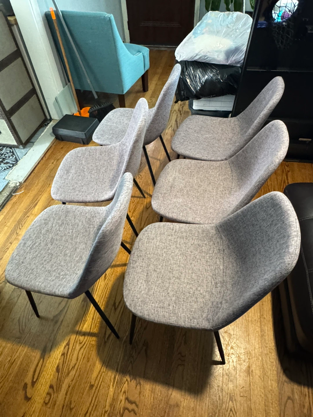 Set of 6 Gray Upholstered Dining Chairs - photo 4