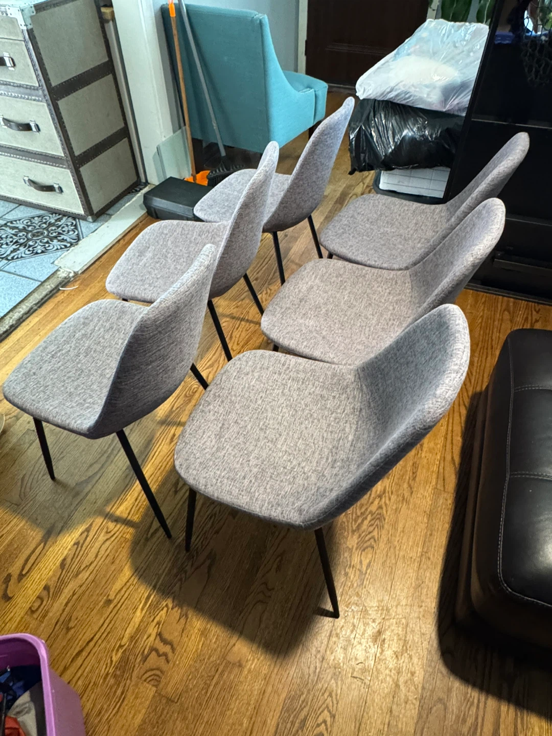 Set of 6 Gray Upholstered Dining Chairs - photo 2