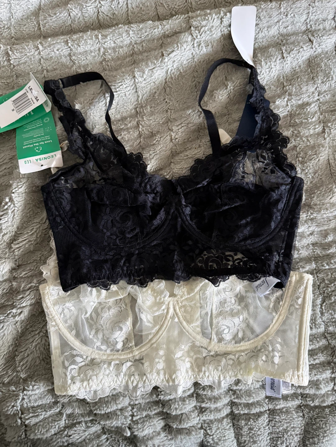 Size 38 (L/XL) Leonia LEO Black & White Lace Bralette Set