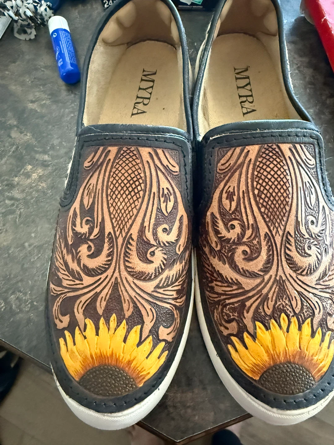 Myra Sunflower Embossed Slip-On Shoes