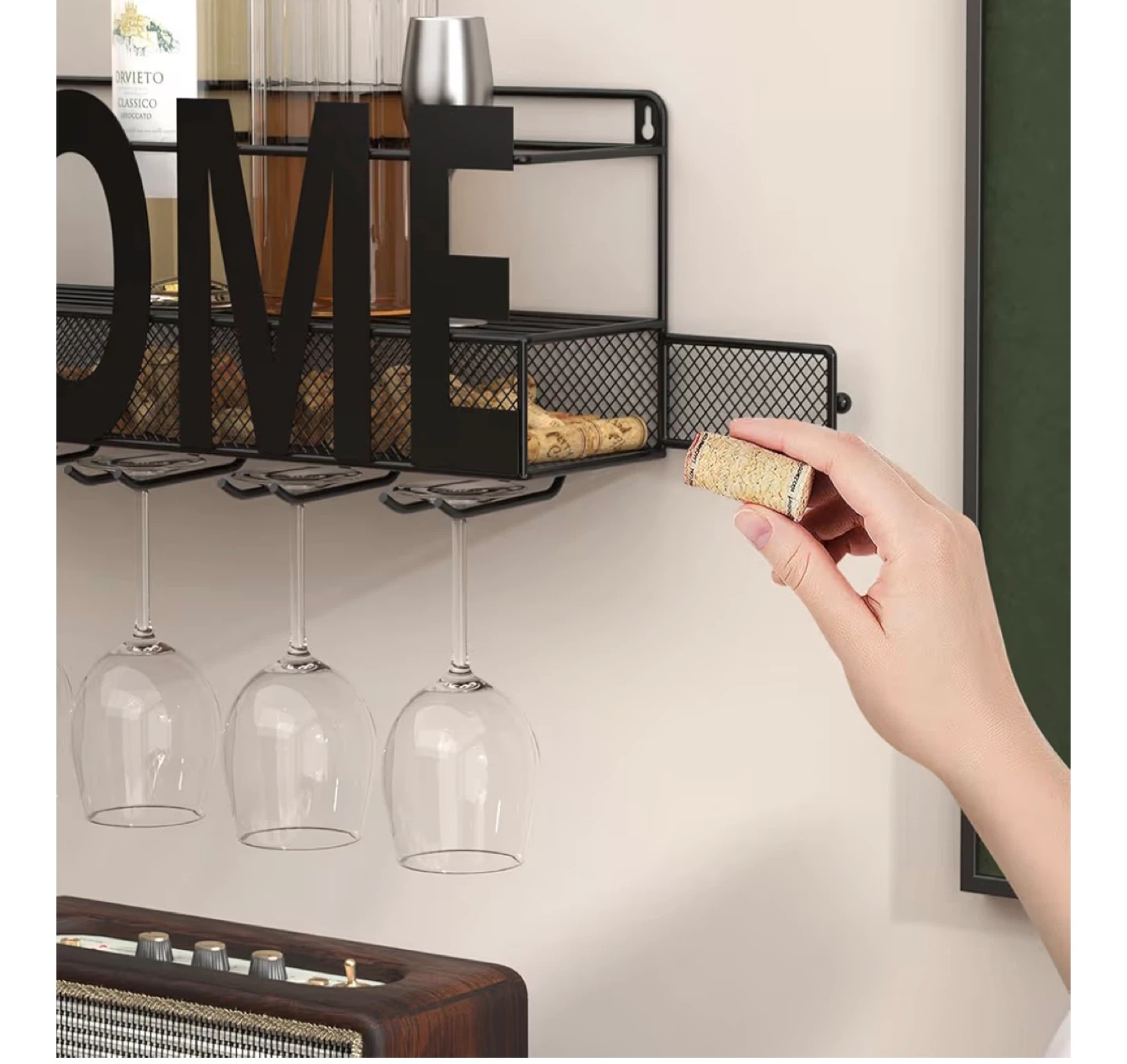 Black Metal "HOME" Wine Rack with Glass Holders - photo 5