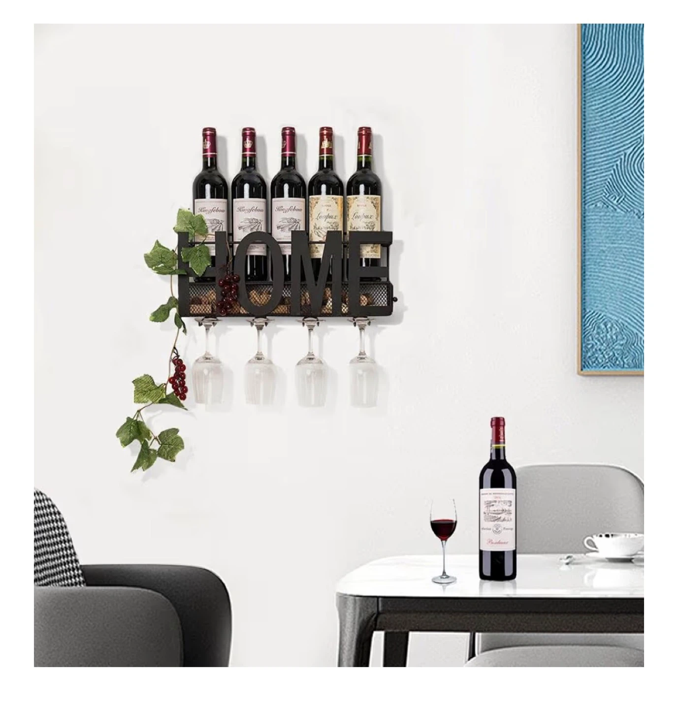 Black Metal "HOME" Wine Rack with Glass Holders - photo 4