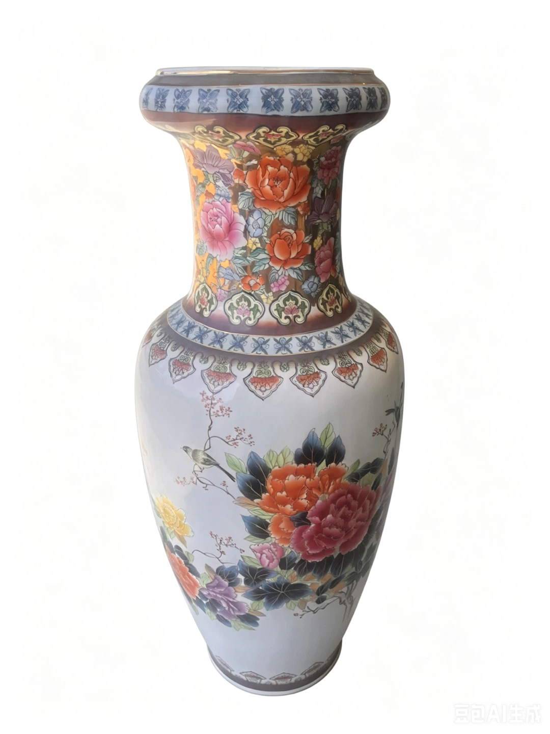 Large Porcelain Vase with Floral Design