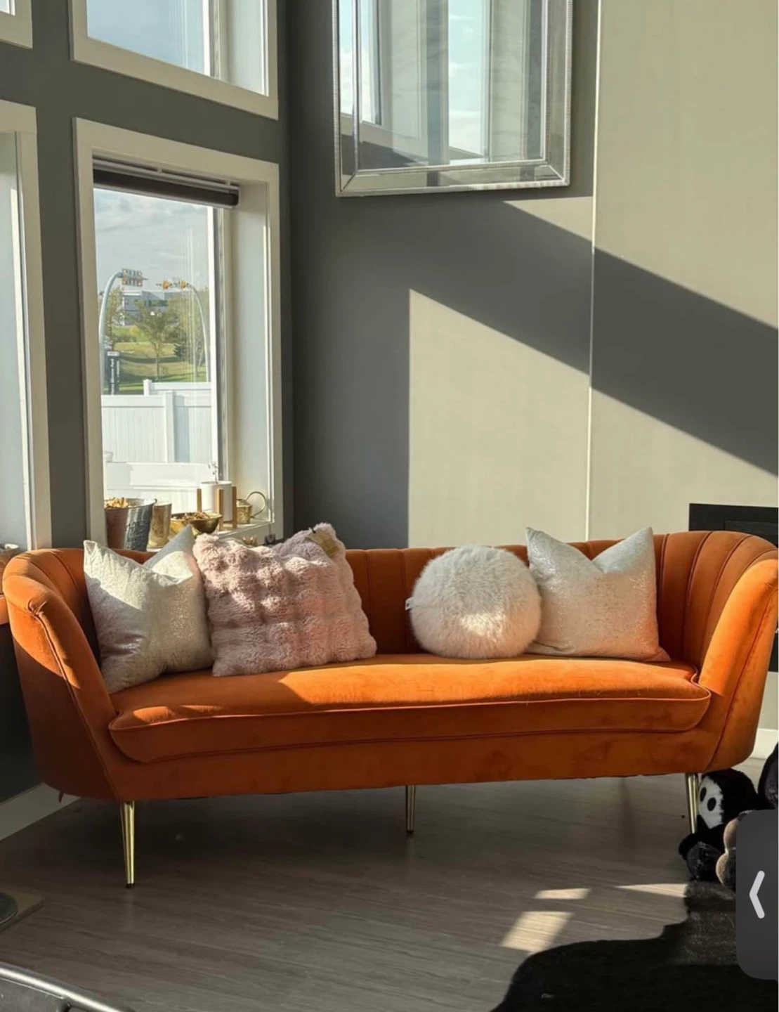 Modern Orange Velvet Sofa