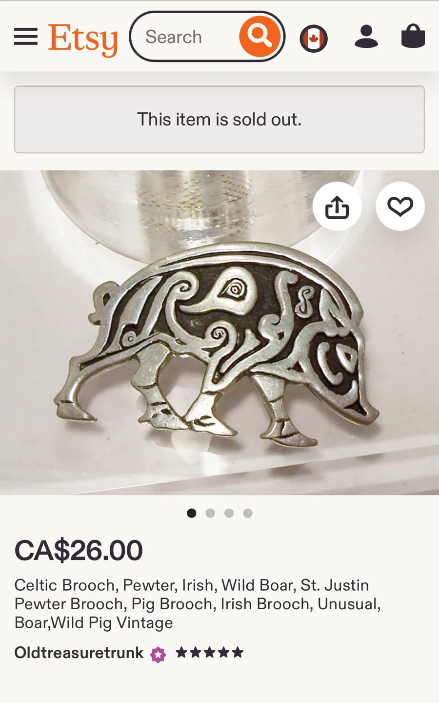 St Justin Celtic Wild Boar Brooch Pewter - photo 2