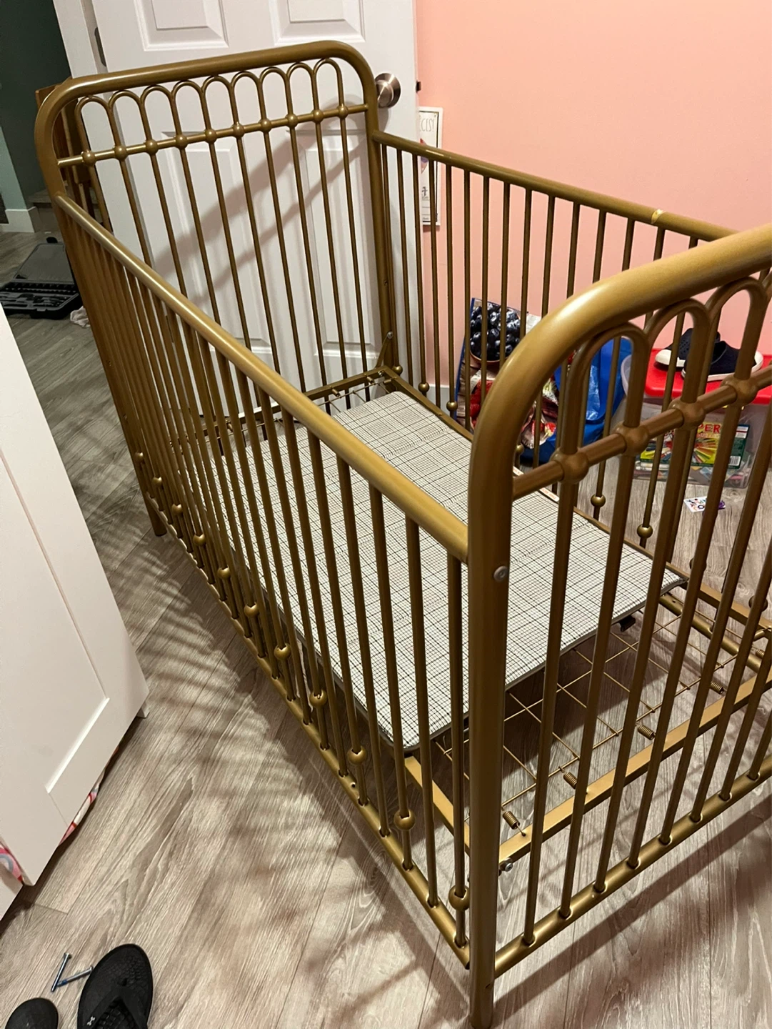 Gold Metal Crib- 3 in 1 convertible with mattress