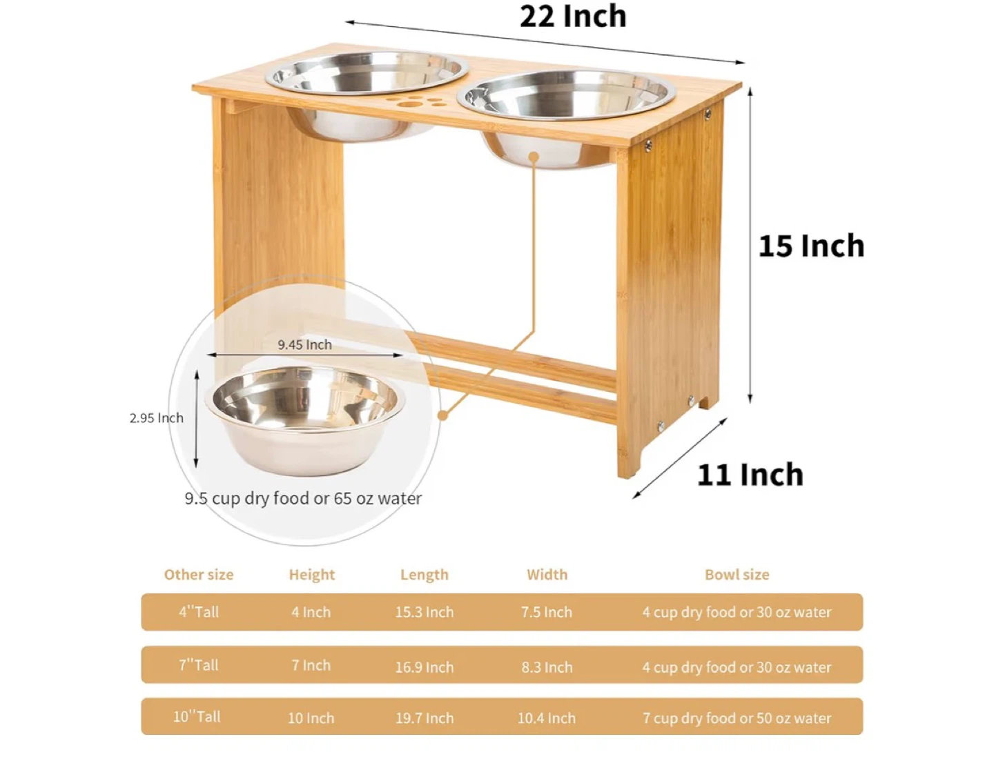 Raised Bamboo Pet Feeder with Stainless Steel Bowls - photo 2