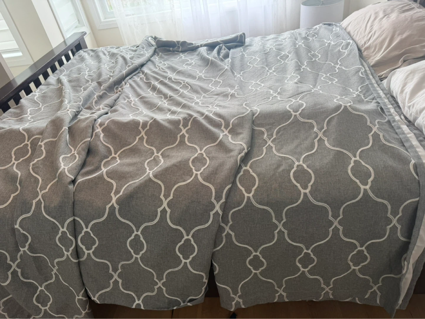 Grey Curtains with White Trellis Pattern (Pair)