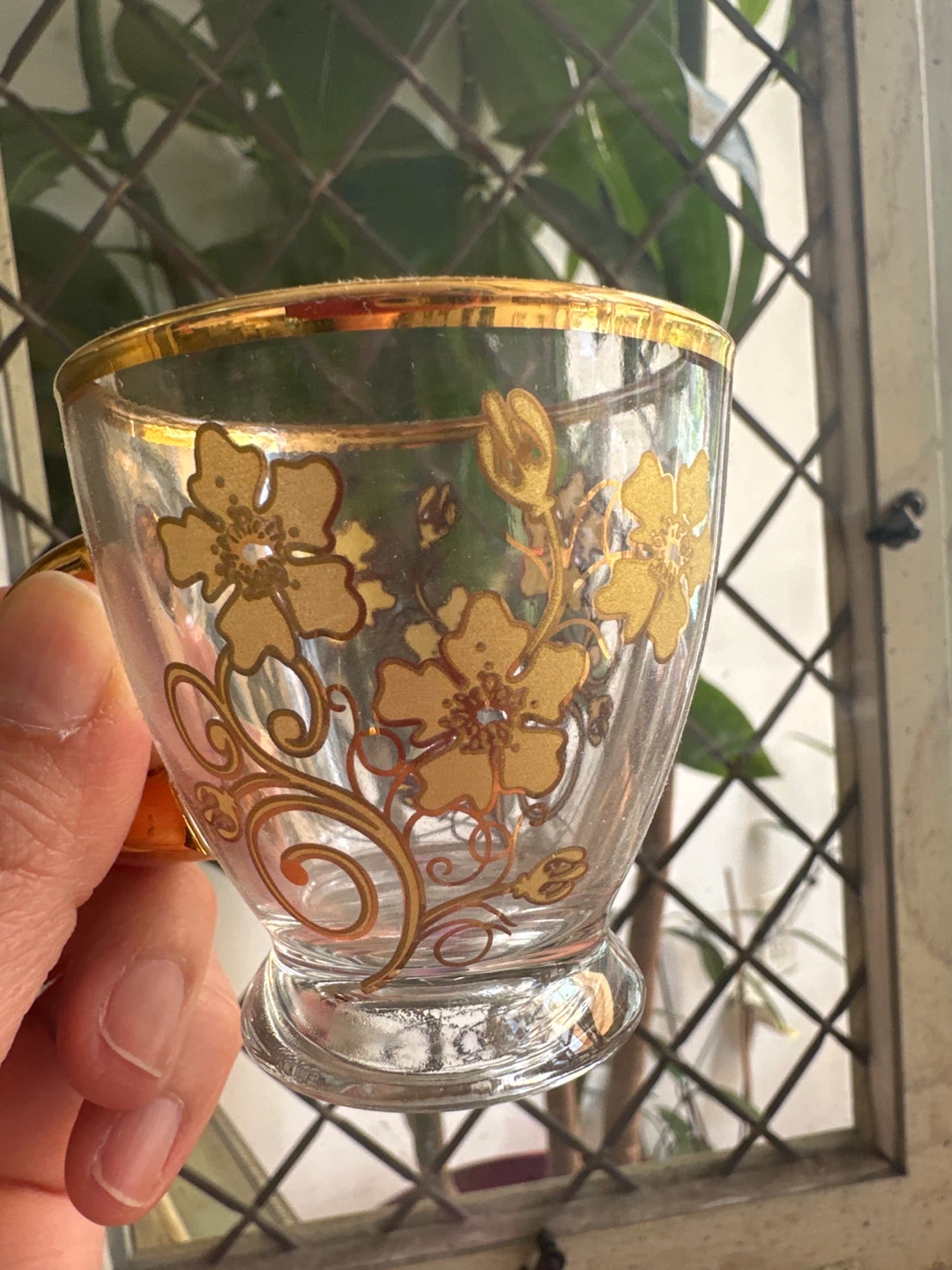 Set of 6 Glass turkish coffee Cups with Gold Floral Design - photo 2