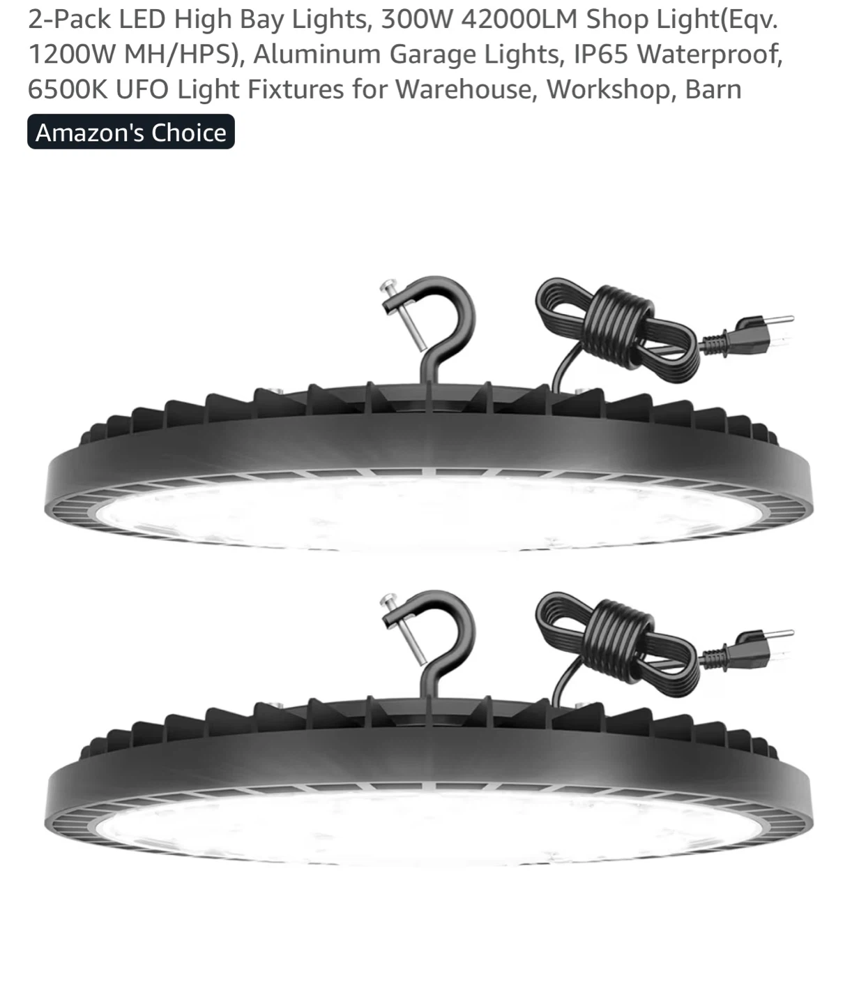 2-Pack SEOBIOU UFO LED High Bay Lights - 300W