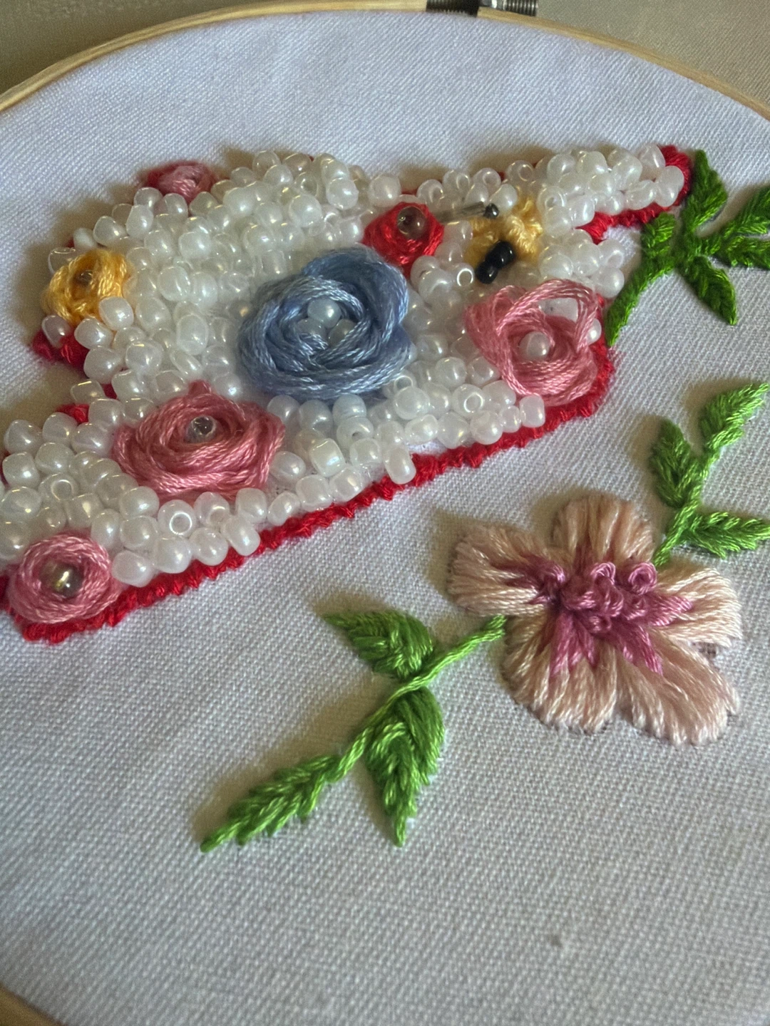 Handmade Beaded Embroidery Hoop Art - photo 3
