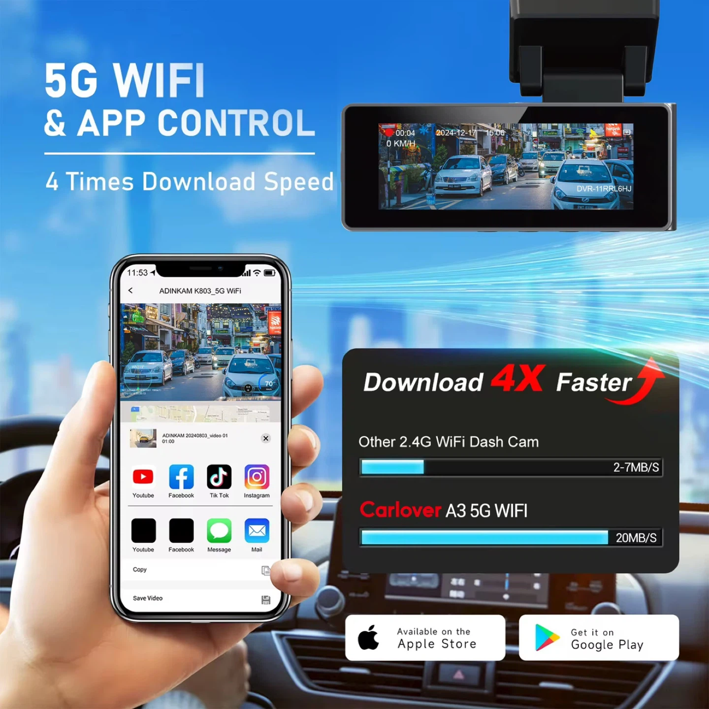 Carlover A3 Dash Cam with 5G WiFi & GPS - photo 3