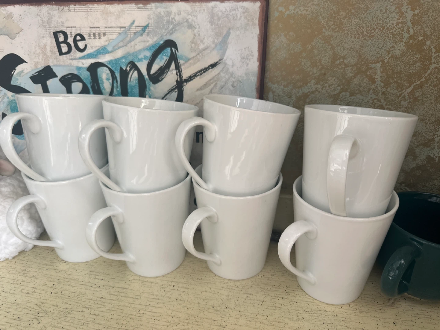 Set of 8 White Ceramic Mugs