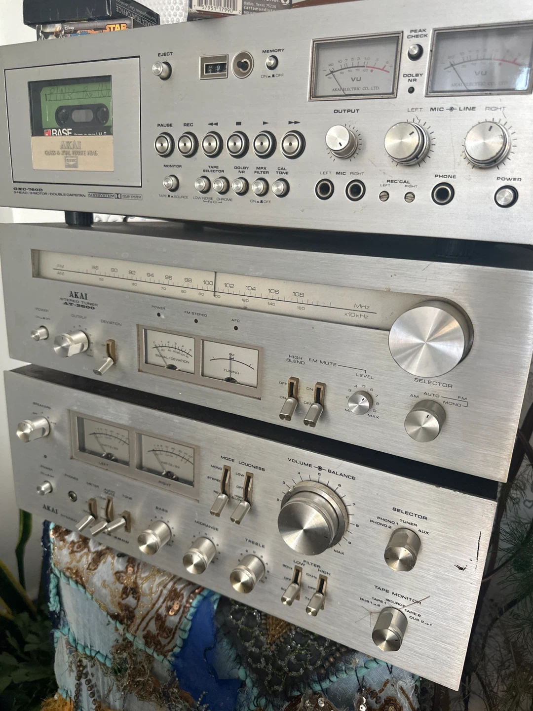 Akai GXC-760D Cassette Deck, AT-2600 Tuner, and AA-2500 Receiver