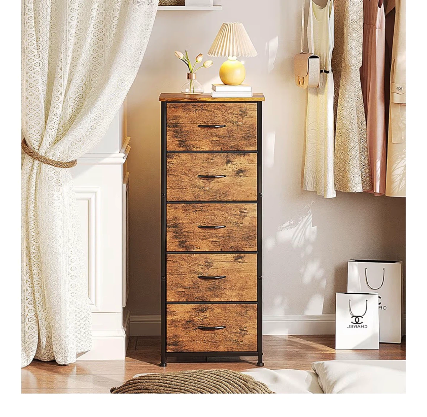 5-Drawer Tall Dresser Chest with Wood Top - photo 4