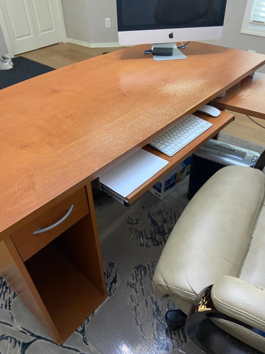 Cherry Wood Office Desk with Drawer and Keyboard Tray - photo 2