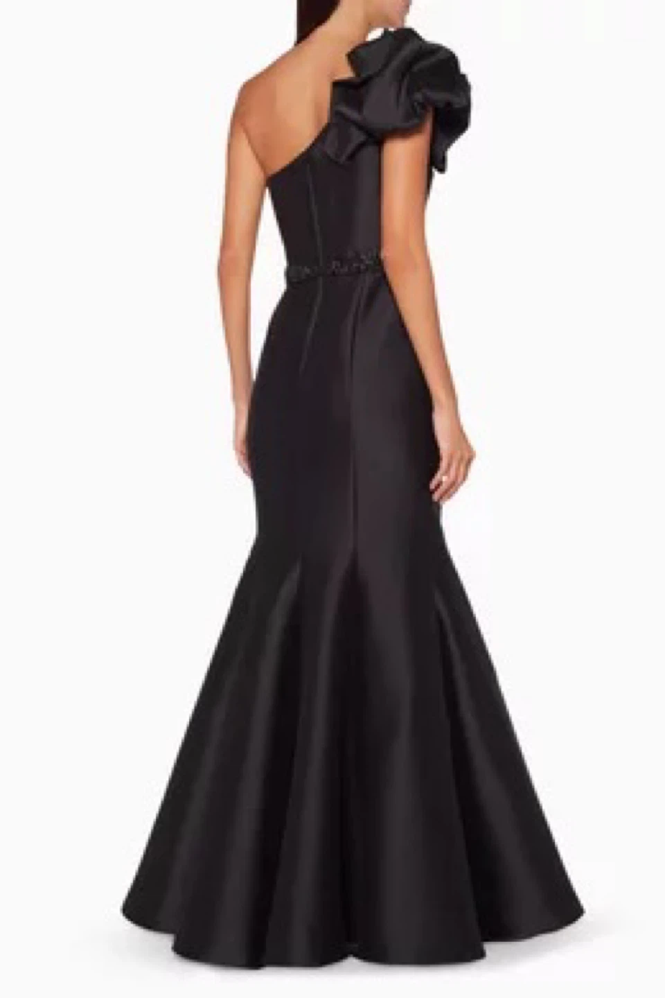 Black One-Shoulder Fishtail Gown with Beaded Waist - photo 2