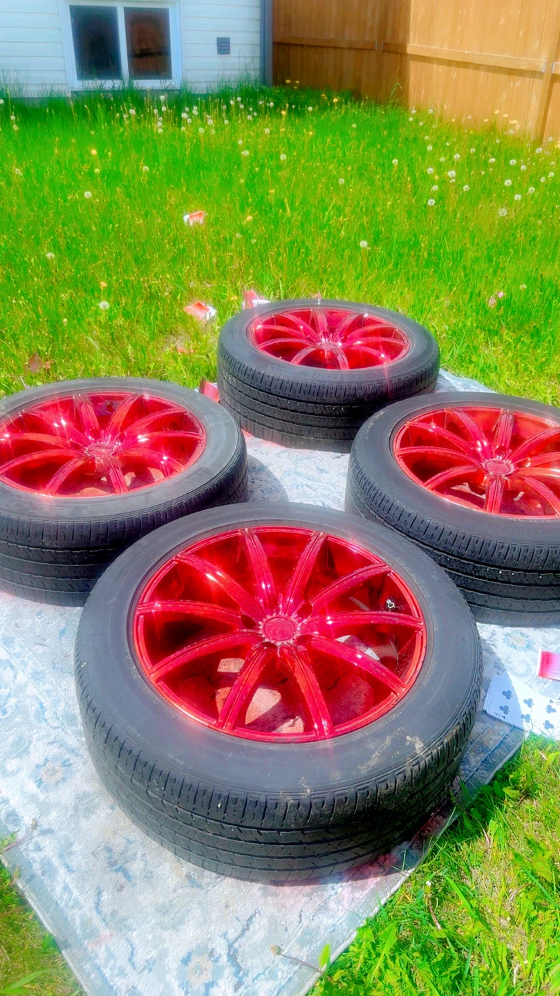 Set of 4 Red Rims and Tires - 265/50R20