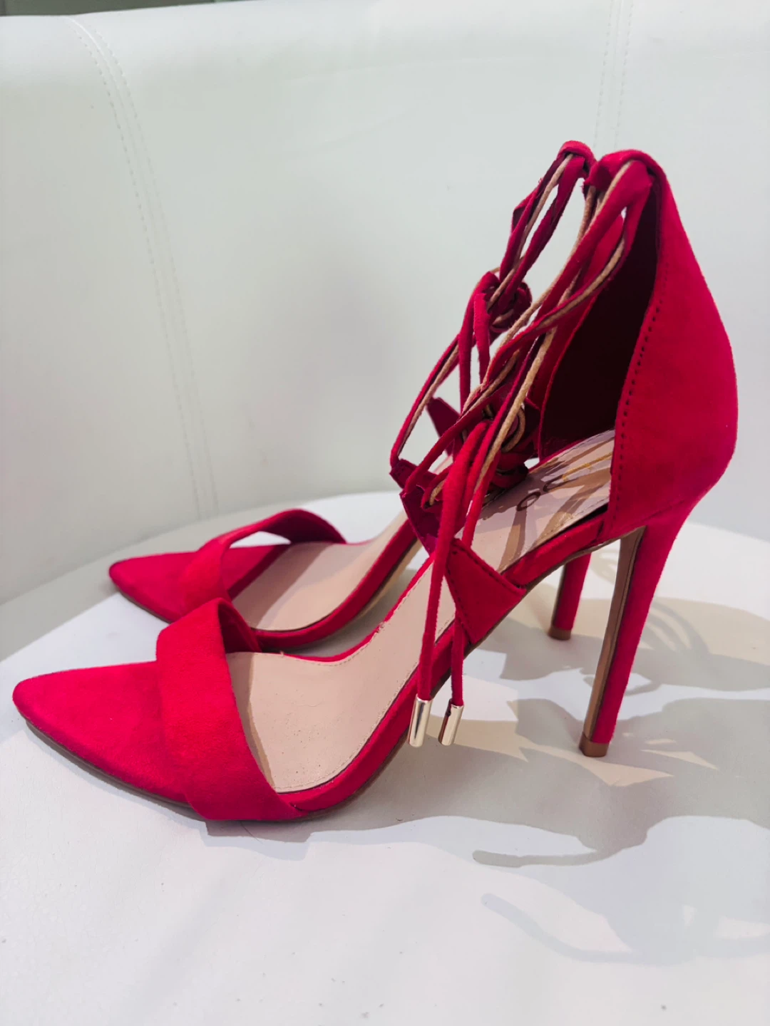 Red Suede Strappy High Heel Sandals