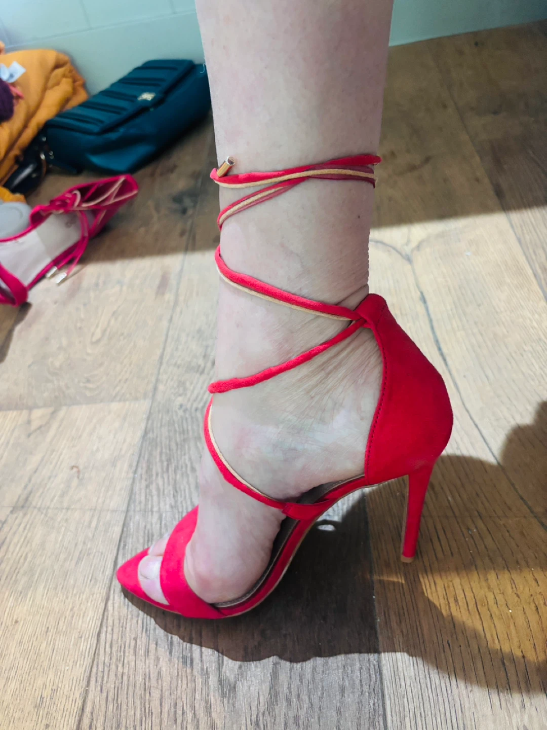 Red Suede Strappy High Heel Sandals - photo 5