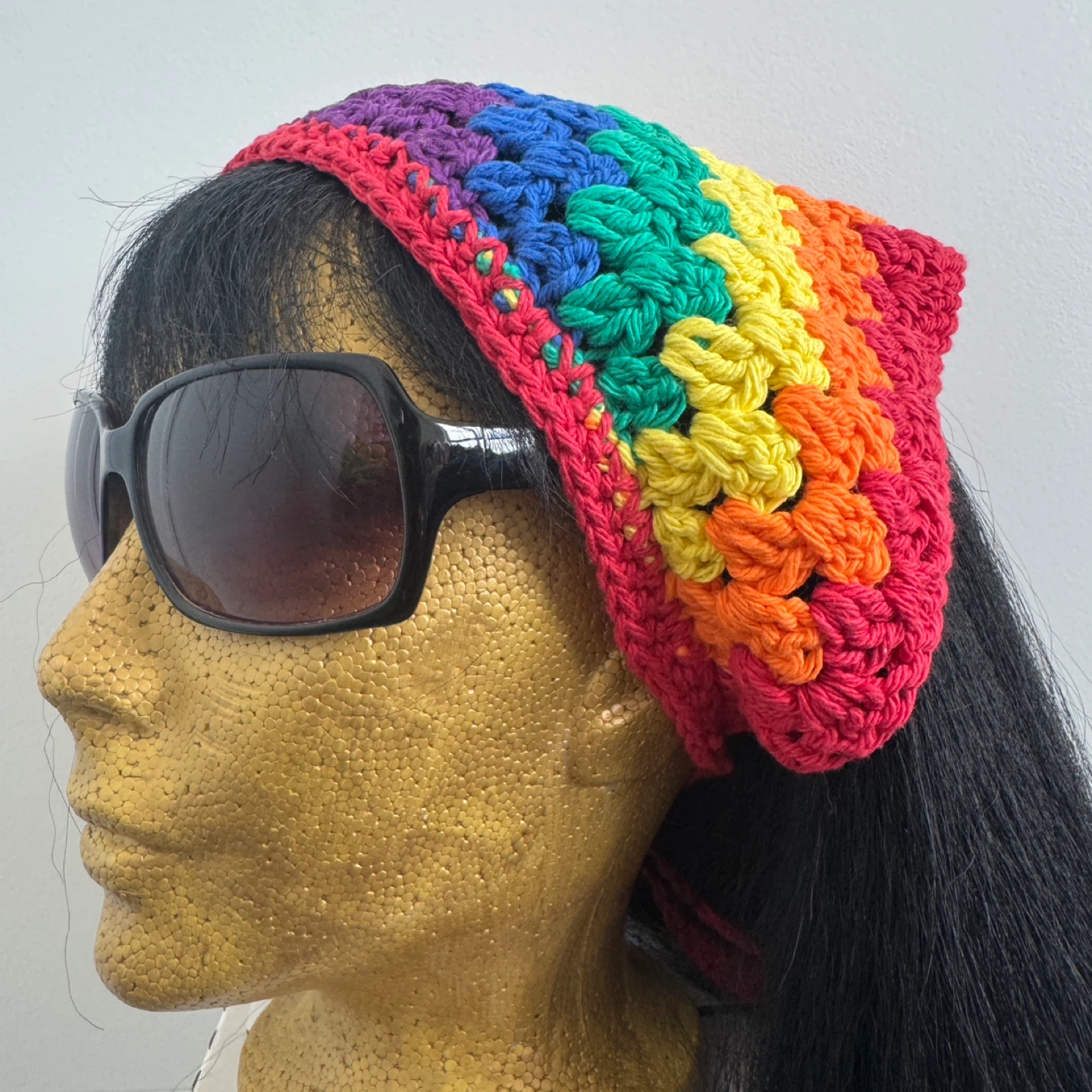 Handmade Crochet Rainbow Bandana Headscarf