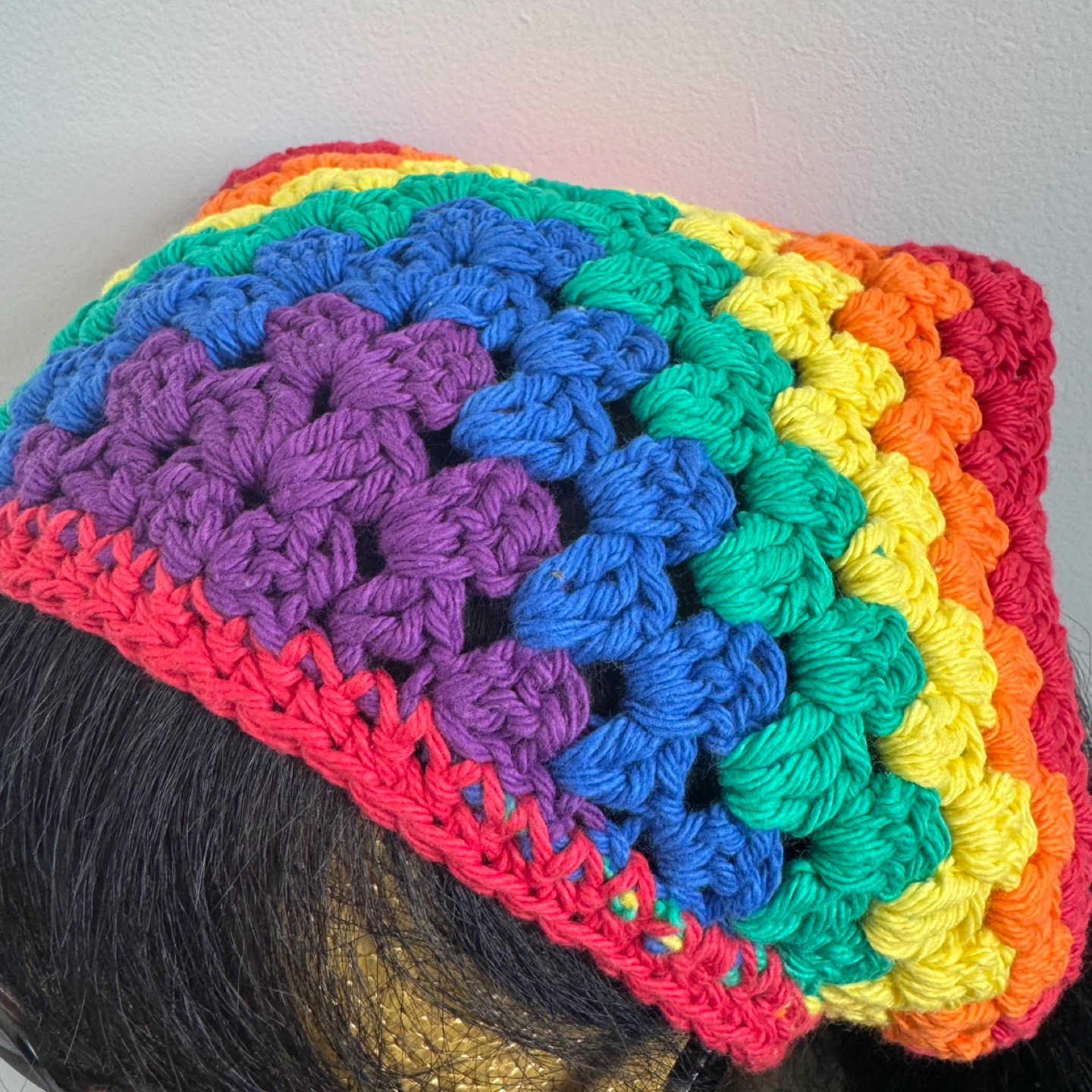 Handmade Crochet Rainbow Bandana Headscarf - photo 4