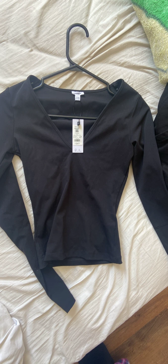 Black Garage Sleek V-Neck Long Sleeve Top - photo 2