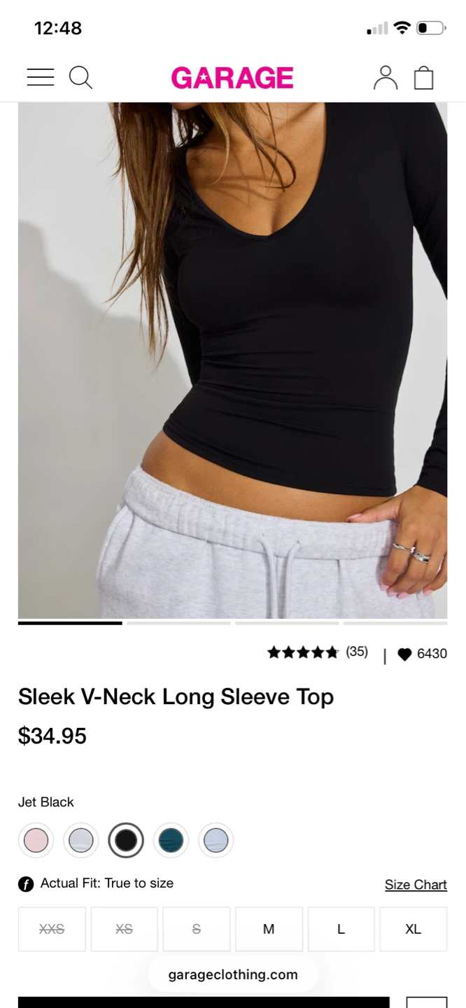 Black Garage Sleek V-Neck Long Sleeve Top