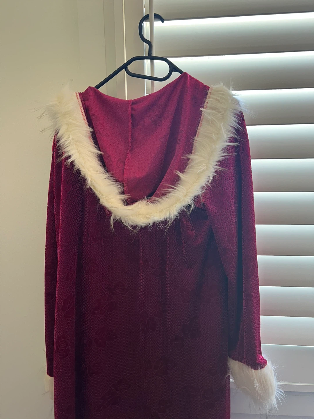 Velvet Robe with Faux Fur Trim - Burgundy - photo 2