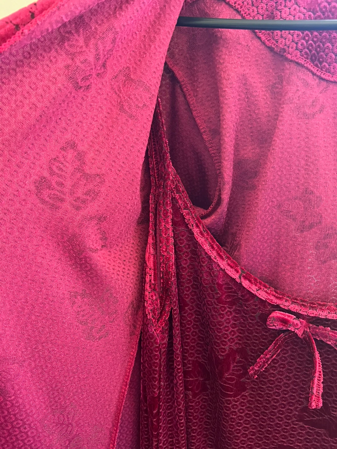 Velvet Robe with Faux Fur Trim - Burgundy - photo 3