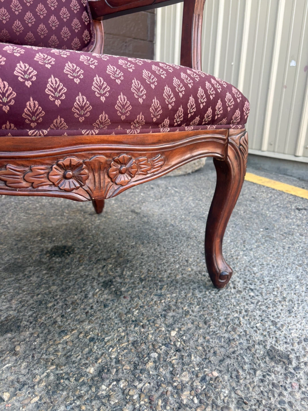 Vintage Accent Chair Carved Wood and Brocade Upholstery - photo 2