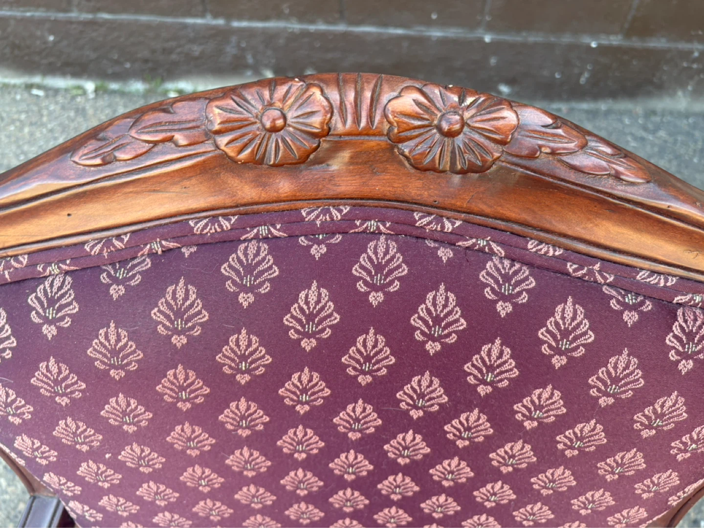 Vintage Accent Chair Carved Wood and Brocade Upholstery - photo 4