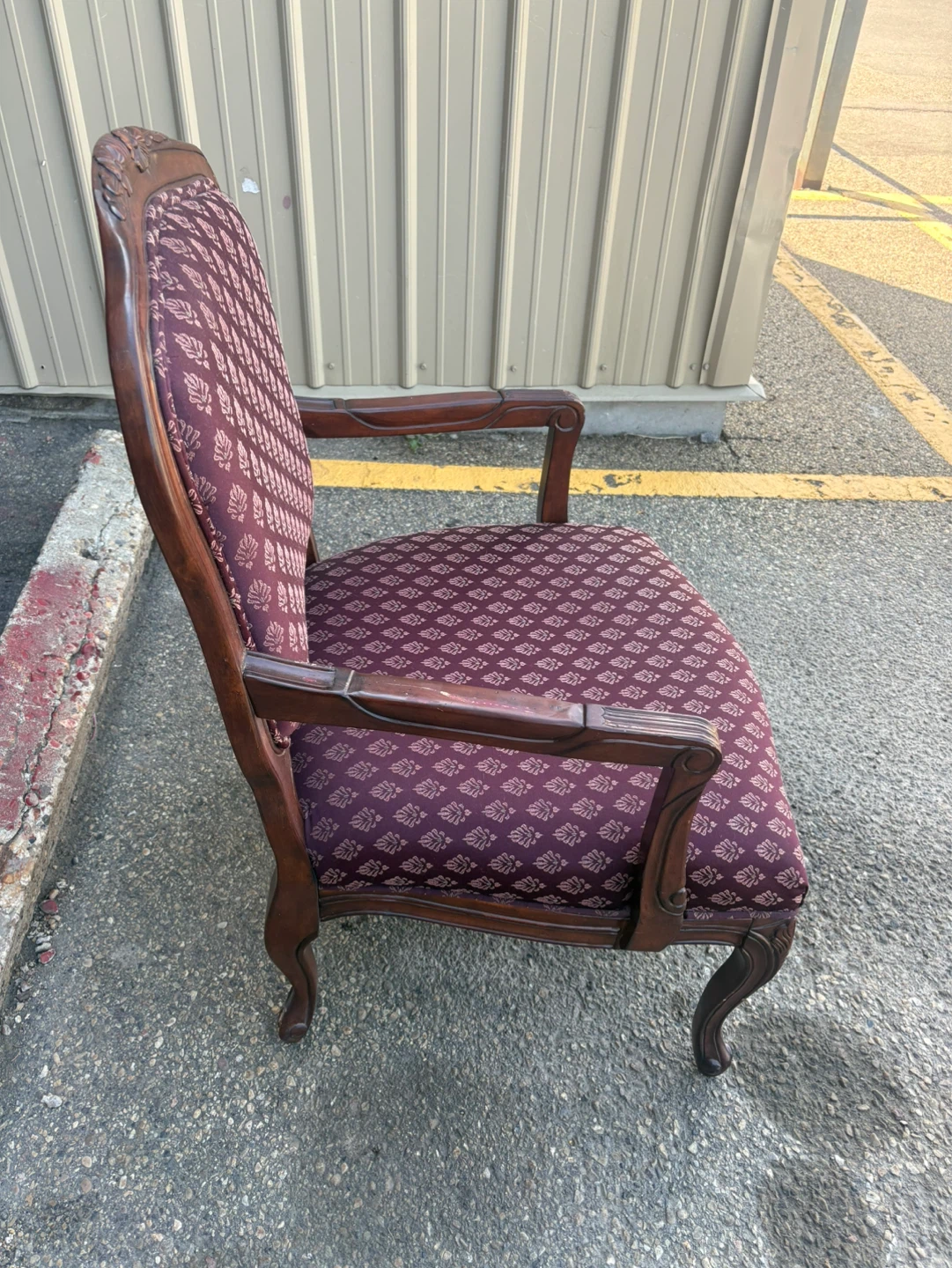 Vintage Accent Chair Carved Wood and Brocade Upholstery - photo 3