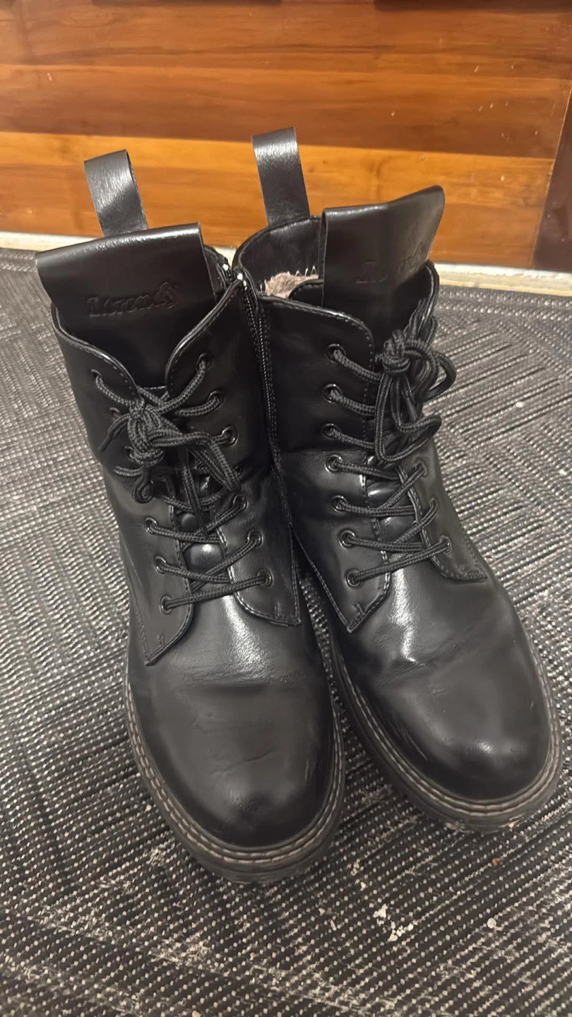 Viamoo Black Faux Leather Lace-Up Boots size25