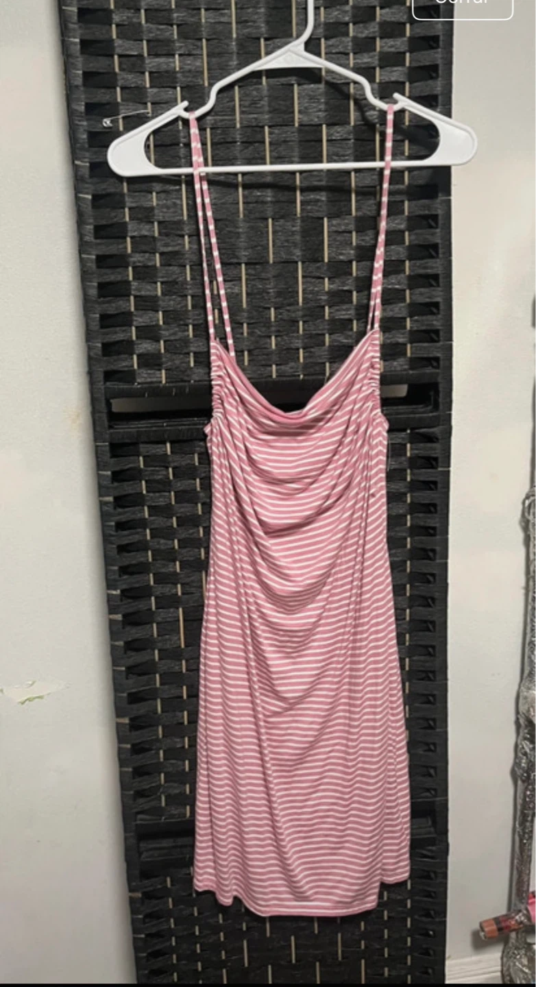 Pink and White Striped Spaghetti Strap Dress - photo 3