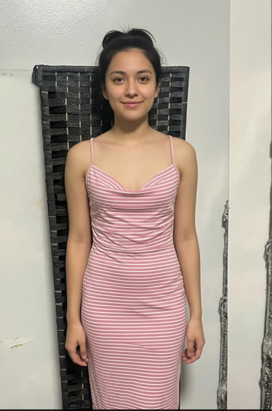 Pink and White Striped Spaghetti Strap Dress