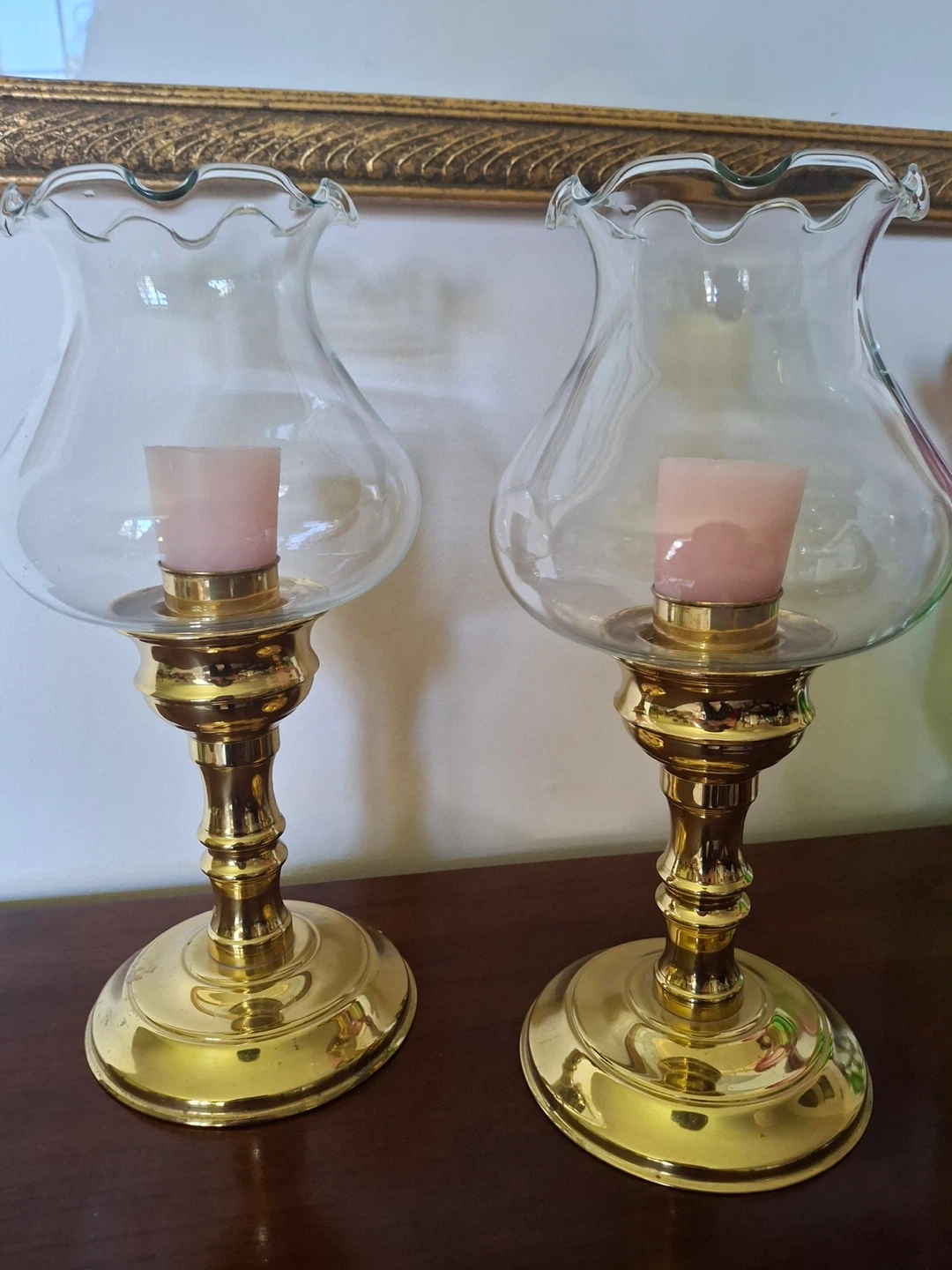 Brass and glass candlestick holders (pair)