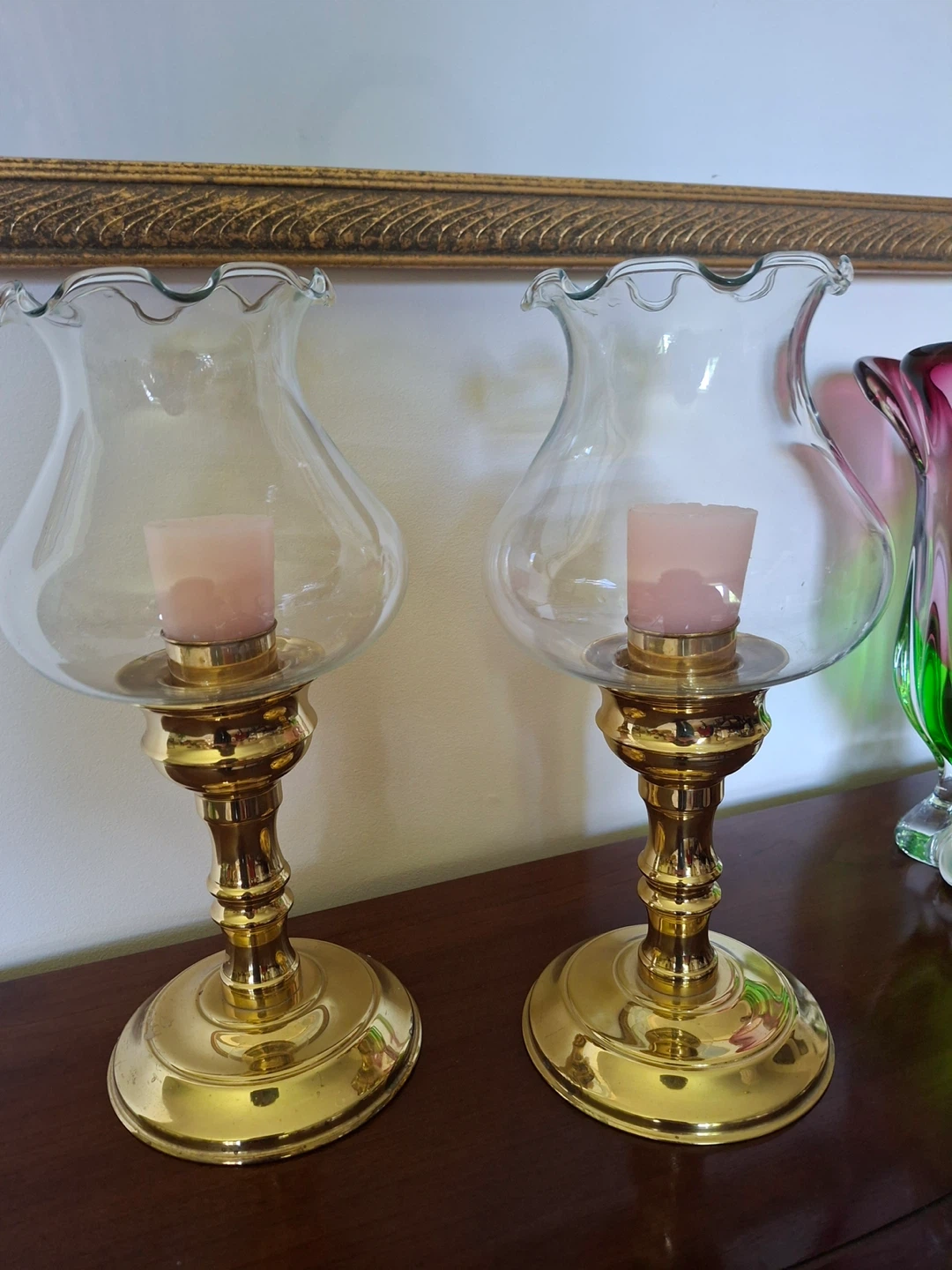 Brass and glass candlestick holders (pair) - photo 5