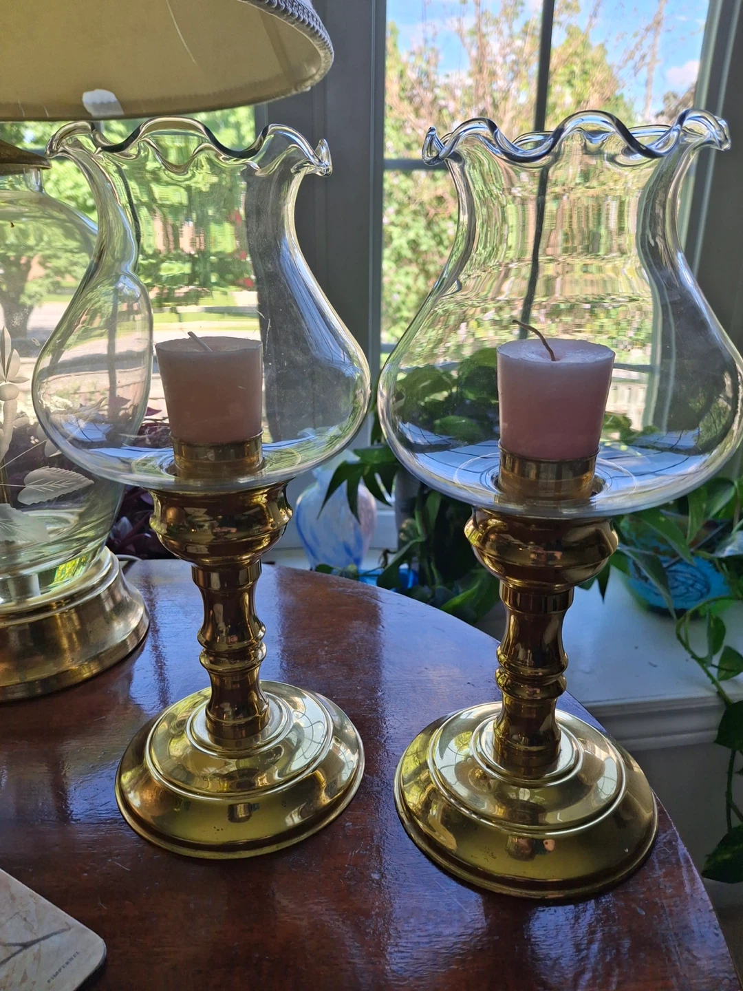 Brass and glass candlestick holders (pair) - photo 3