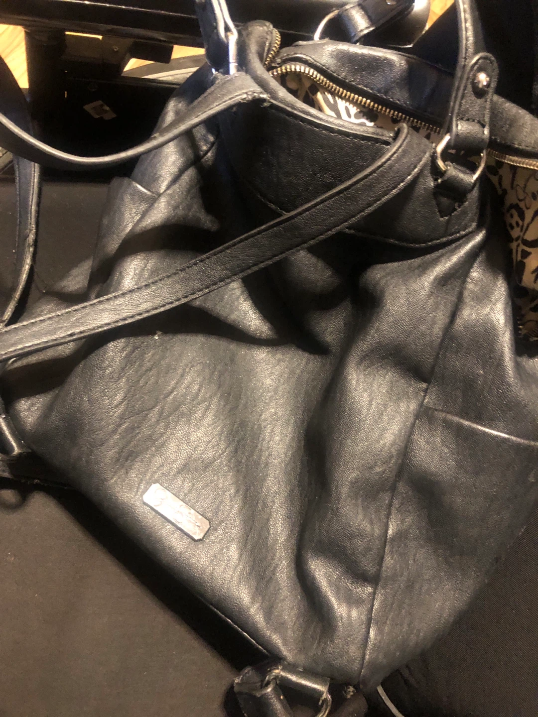 Black Faux Leather Hobo Bag with Studs - photo 2