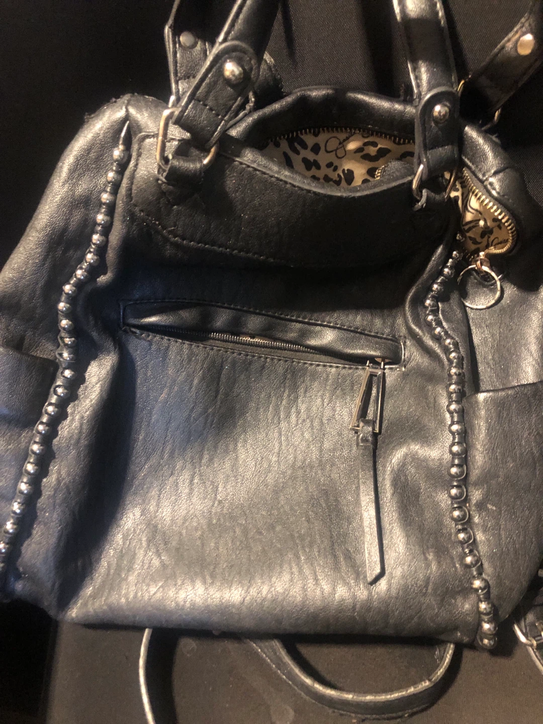 Black Faux Leather Hobo Bag with Studs