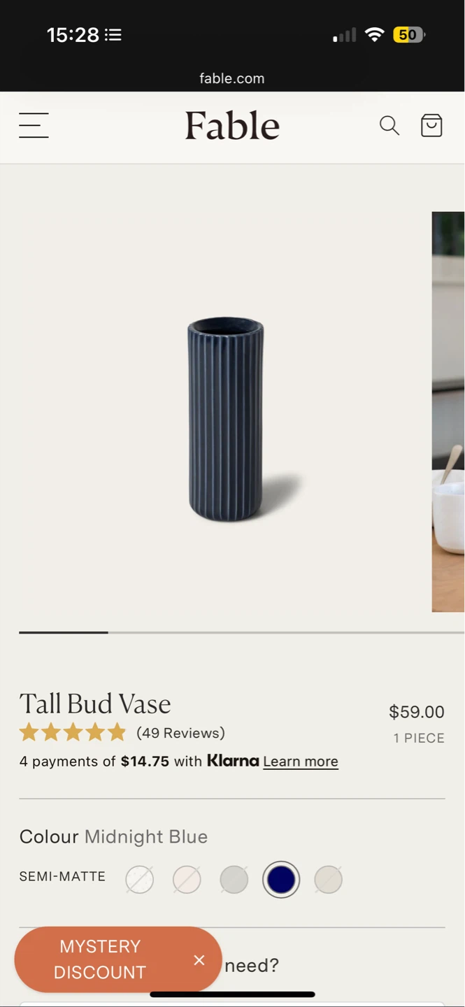 *New* $70 Fable Tall Bud Vase - Midnight Blue