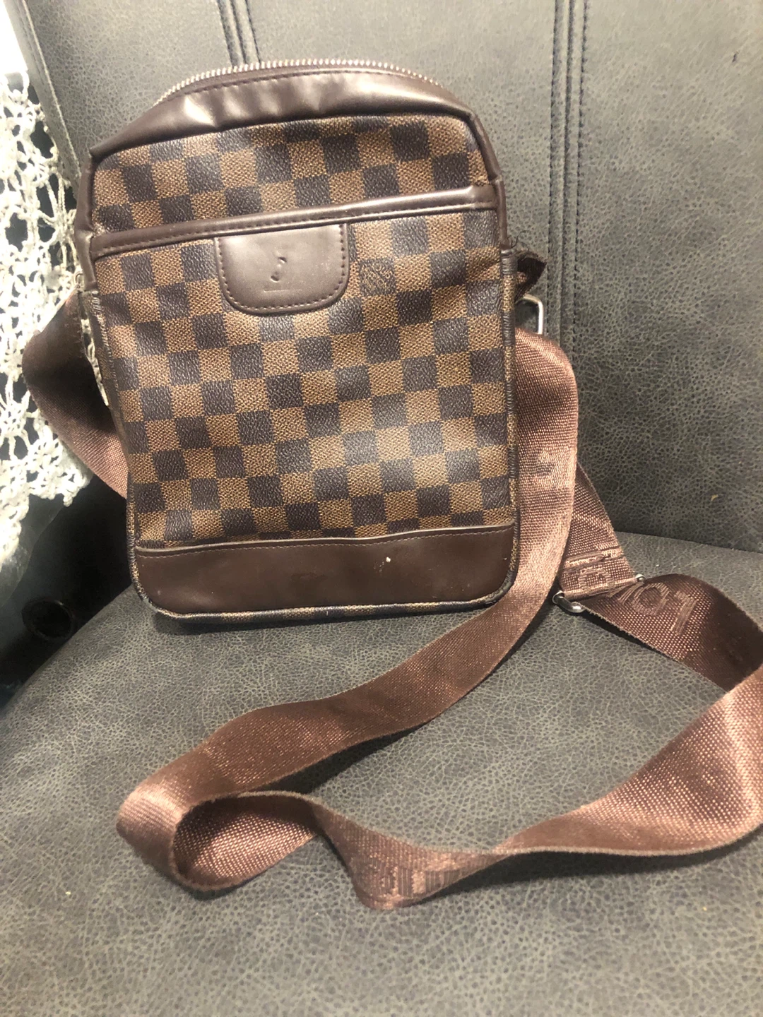 Brown checkered crossbody bag